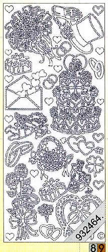 1 Stickers - 10 x 23 cm 0802 - Torte, Hut+Ringe, - gold, Farbe - gold,  Ereignisse - Hochzeit,  Art - Stickers normal,  Jahreszeit - Everyday,  0802 - Torte,  Hut+Ringe