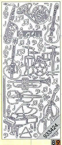 1 Stickers - 10 x 23 cm 0816 - Musikinstrumente - gold, Farbe - gold,  Art - Stickers normal,  Jahreszeit - Everyday,  0816 - Musikinstrumente
