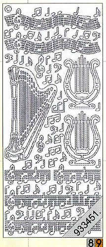 1 Stickers - 10 x 23 cm 0948 - Musiknoten+Harfe - gold, Farbe - gold,  Art - Stickers normal,  Jahreszeit - Everyday,  0948 - Musiknoten+Harfe