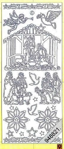 1 Stickers - 10 x 23 cm 0950 - Krippe - gold,  Farbe - gold,  Art - Stickers normal,  Jahreszeit - Weihnachten,  0950 - Krippe