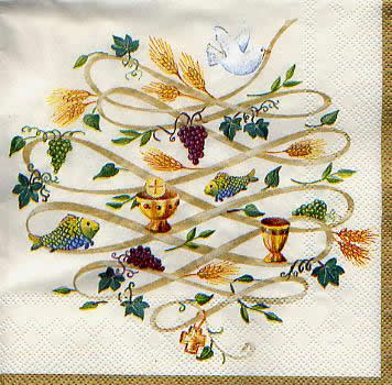 20 Servietten - 33 x 33 cm CEREMONY gold                           , Früchte -  Sonstige,  Ereignisse -  Sonstige,  Tiere -  Sonstige,  Ereignisse - Kommunion,  Everyday,  lunchservietten,  Konfirmation,  Kreuz,  fisch,  Kelch,  Helle und Dunkle Weintrauben,  Efeu,  Heller Hintergrund