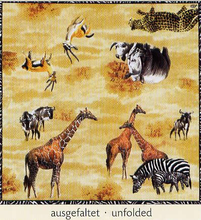 20 Servietten - 33 x 33 cm WILDLIFE cream                          , Tiere -  Sonstige,  Tiere - Giraffen,  Tiere - Zebras,  Regionen - Afrika,  Everyday,  lunchservietten