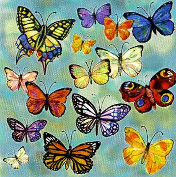 20 Servietten - 33 x 33 cm colourful butterflies,  Tiere - Schmetterlinge,  Frühjahr,  lunchservietten