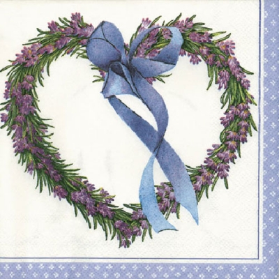20 Servietten - 25 x 25 cm LAVENDER HEART CREME,  Ereignisse - Liebe,  Blumen - Lavendel,  Sommer,  cocktail servietten,  Herzen