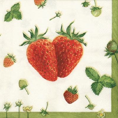 20 Servietten - 25 x 25 cm STRAWBERRY CREME,  Früchte - Erdbeeren,  Sommer,  cocktail servietten