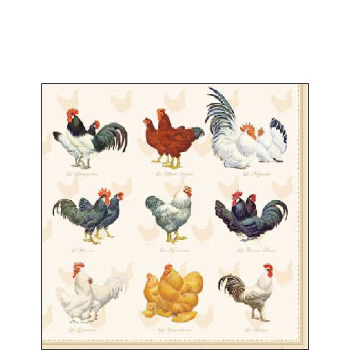 20 Servietten - 25 x 25 cm WYANDOTTE CREAM,  Tiere -  Sonstige,  Tiere - Huhn / Hahn,  Ostern,  Everyday,  cocktail servietten,  Hühner