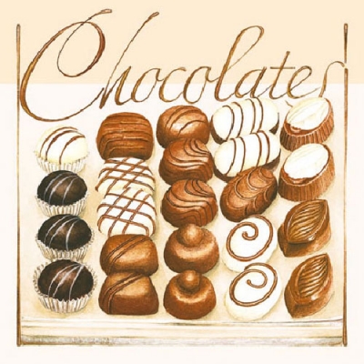 20 Servietten - 25 x 25 cm CHOCOLATES CREAM,  Sonstiges - Schriften,  Essen - Pralinen / Schokolade,  Everyday,  cocktail servietten