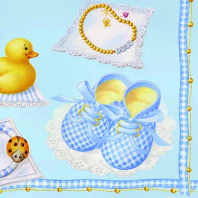 20 Servietten - 25 x 25 cm BABY BOY,  Sonstiges - Muster,  Menschen - Babys,  Ereignisse - Geburt,  Everyday,  cocktail servietten,  Marienkäfer,  Ente,  Kette,  Babyschuhe