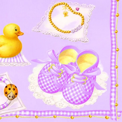 20 Servietten - 25 x 25 cm BABY GIRL,  Sonstiges - Muster,  Menschen - Babys,  Ereignisse - Geburt,  Everyday,  cocktail servietten,  Ente,  Marienkäfer,  Kette,  Babyschuhe