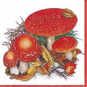 20 Servietten - 25 x 25 cm FAUSSE ORONGE,  Herbst - Blätter / Laub,  Früchte - Pilze,  Herbst,  cocktail servietten
