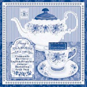20 Servietten - 25 x 25 cm TEA TIME BLUE,  Sonstiges - Schriften,  Getränke Kaffee / Tee,  Everyday,  cocktail servietten