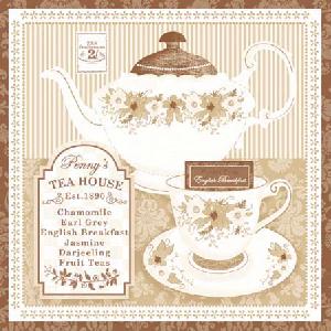 20 Servietten - 25 x 25 cm TEA TIME BROWN,  Sonstiges - Schriften,  Getränke Kaffee / Tee,  Everyday,  cocktail servietten