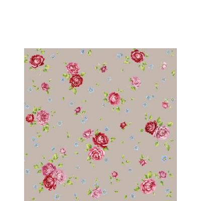 20 Servietten - 25 x 25 cm ROSALIE TAUPE,  Blumen - Rosen,  Sommer,  cocktail servietten