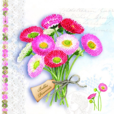 20 Servietten - 25 x 25 cm BELLIS PERRENIS BLUE,  Blumen -  Sonstige,  Frühjahr,  cocktail servietten,  Bellis