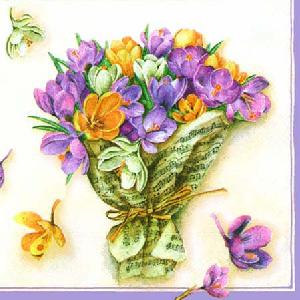 20 Servietten - 25 x 25 cm TIED IN MUSIC,  Blumen - Krokus,  Frühjahr,  cocktail servietten