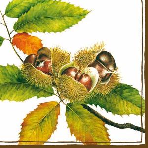 20 Servietten - 25 x 25 cm CASTANEA,  Herbst - Blätter / Laub,  Früchte - Kastanien,  Herbst,  cocktail servietten