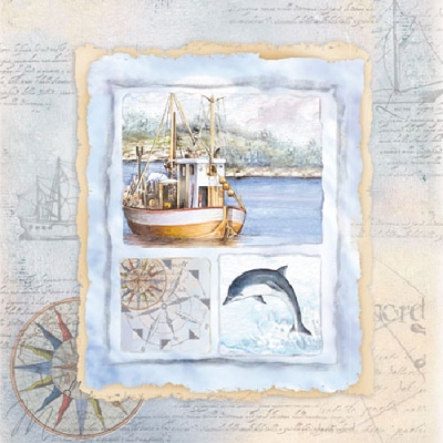 20 napkins - 25 x 25 cm ,  Animals - fish,  Regions - beach / sea - ships,  Summers,  cocktail napkins