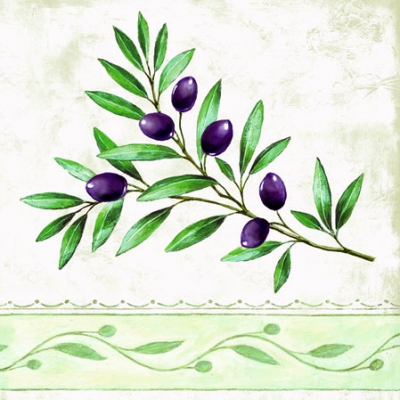 20 Servietten - 25 x 25 cm ,  Regionen - Mediteran,  Früchte - Oliven,  Sommer,  cocktail servietten