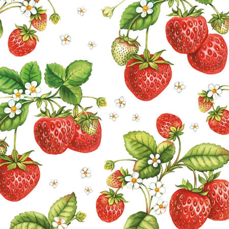 20 Servietten - 25 x 25 cm ,  Früchte - Erdbeeren,  Frühjahr,  cocktail servietten