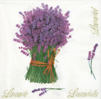 20 Servietten - 33 x 33 cm LAVANDE BOUQ. CREME,  Sonstiges - Schriften,  Blumen - Lavendel,  Sommer,  lunchservietten