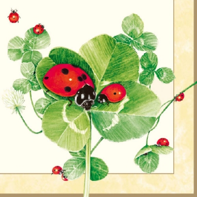 20 Servietten - 33 x 33 cm LADYBIRD,  Sonstiges -  Sonstiges,  Tiere - Marienkäfer,  Pflanzen - Klee,  Frühjahr,  lunchservietten,  Kleeblatt