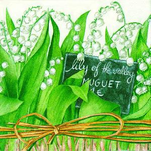 20 Servietten - 33 x 33 cm LILY OF THE VALLEY,  Blumen,  Blumen -  Sonstige,  Frühjahr,  lunchservietten,  Maiglöckchen Borte