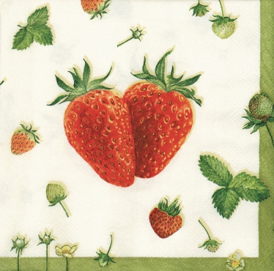 20 Servietten - 33 x 33 cm STRAWBERRY CREME,  Früchte -  Sonstige,  Früchte - Erdbeeren,  Sommer,  lunchservietten,  Obst aus dem Garten
