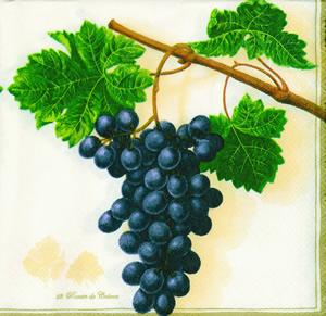 20 Servietten - 33 x 33 cm BLUE GRAPES CREME,  Früchte - Weintrauben,  Sommer,  lunchservietten
