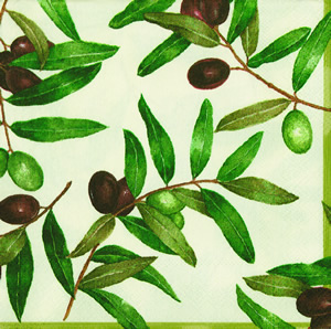 20 Servietten - 33 x 33 cm OLIVES CREME,  Früchte - Oliven,  Sommer,  lunchservietten