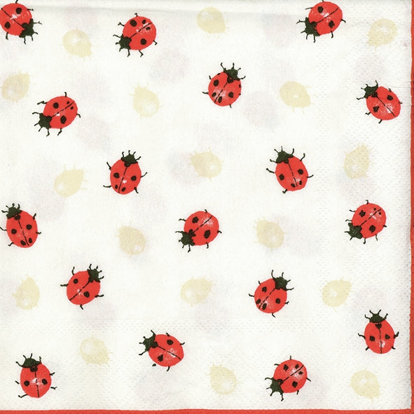 20 Servietten - 33 x 33 cm LADYBIRDS CREME, Tiere,  Sonstiges -  Sonstiges,  Tiere - Marienkäfer,  Sommer,  Frühjahr,  lunchservietten,  Marienkäfer