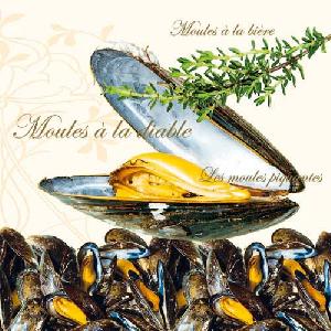 20 Servietten - 33 x 33 cm MOULES CREAM,  Sonstiges - Schriften,  Essen -  Sonstiges,  Everyday,  lunchservietten,  Rosmarin,  Muscheln