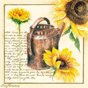 20 Servietten - 33 x 33 cm SUNFLOWERS CREAM,  Sonstiges - Schriften,  Sommer,  Blumen - Sonnenblumen,  Herbst,  lunchservietten,  Gießkanne,  Sonnenblume,  Garten,  crem Hintergrund