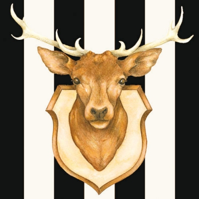20 Servietten - 33 x 33 cm STAG BLACK, Sonstiges - Muster,  Herbst,  Sonstiges -  Sonstiges,  Tiere - Reh / Hirsch,  Everyday,  lunchservietten,  Hirsch an der Wand,  Trophäe
