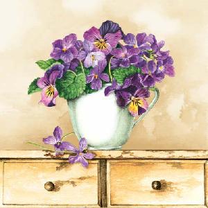 20 Servietten - 33 x 33 cm FLOWERPOT CREAM,  Blumen -  Sonstige,  Blumen - Stiefmütterchen,  Frühjahr,  lunchservietten,  Veilchen