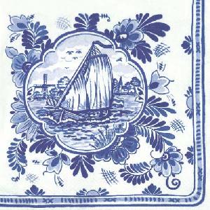 20 Servietten - 33 x 33 cm DELFTS BLAUW,  Regionen - Länder - Niederlande,  Regionen - Strand / Meer - Schiffe,  Everyday,  Sommer,  lunchservietten