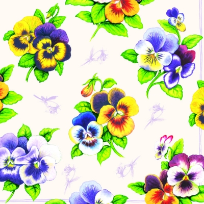 20 Servietten - 33 x 33 cm PANSY WHITE,  Blumen - Stiefmütterchen,  Frühjahr,  lunchservietten