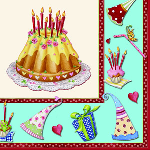 20 Servietten - 33 x 33 cm HAPPY BIRTHDAY BLUE,  Essen - Kuchen / Keks,  Ereignisse - Geburtstag,  Everyday,  lunchservietten