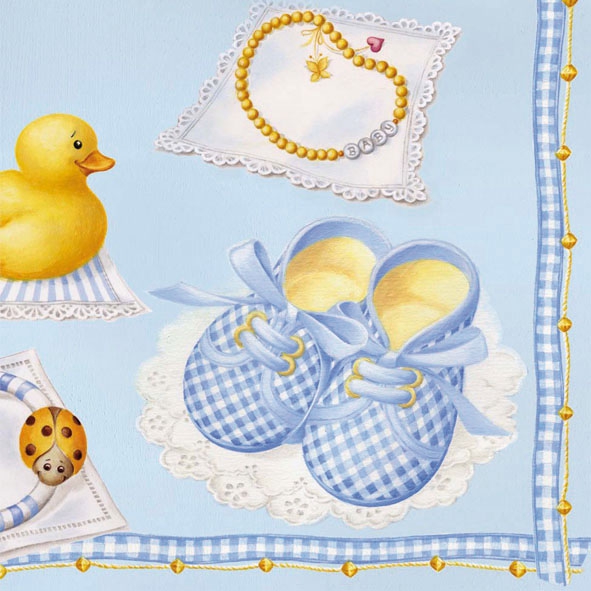20 Servietten - 33 x 33 cm BABY BOY,  Menschen - Babys,  Ereignisse - Geburt,  Everyday,  lunchservietten,  Entchen,  Babyschuhe,  Ketten