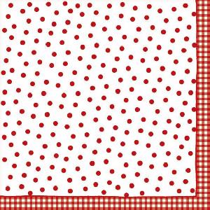 20 Servietten - 33 x 33 cm DOTS WITH VICHYBORDER RED,  Sonstiges - Muster,  Everyday,  lunchservietten
