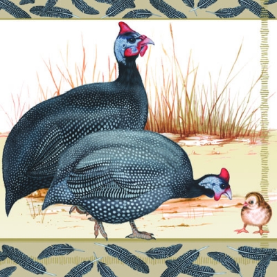 20 Servietten - 33 x 33 cm GUINEA FOWL,  Tiere - Huhn / Hahn,  Everyday,  lunchservietten,  Perlhühner