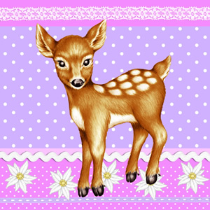 20 Servietten - 33 x 33 cm REE LILA,  Tiere - Reh / Hirsch,  Blumen -  Sonstige,  Sommer,  lunchservietten,  Edelweiß,  Rehkitz