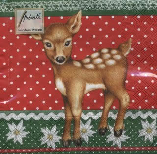 20 Servietten - 33 x 33 cm REE GREEN,  Tiere - Reh / Hirsch,  Blumen -  Sonstige,  Herbst,  lunchservietten,  Edelweiß