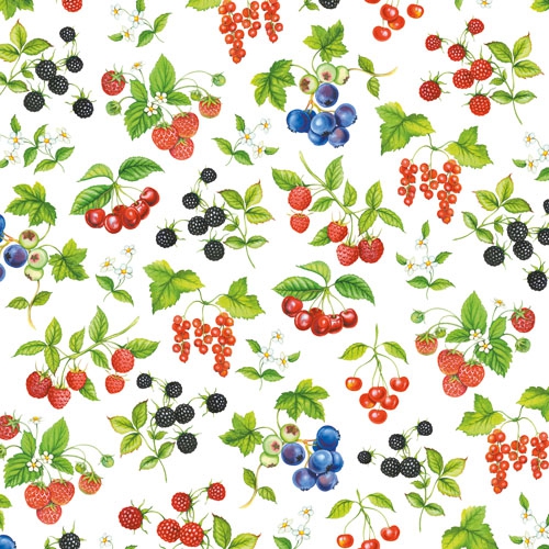20 Servietten - 33 x 33 cm FRUIT,  Früchte - Kirschen,  Früchte - Himbeeren,  Früchte - Brombeeren,  Sommer,  lunchservietten,  Heidelbeeren