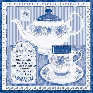 20 Servietten - 33 x 33 cm TEA TIME BLUE,  Sonstiges - Schriften,  Getränke Kaffee / Tee,  Everyday,  lunchservietten