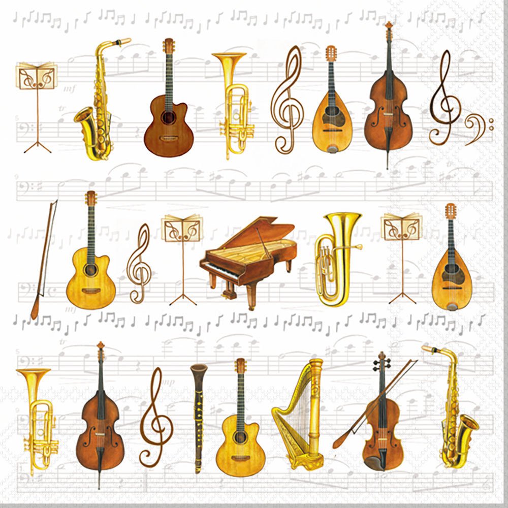20 Servietten - 33 x 33 cm ORCHESTRA,  Sonstiges - Musik,  Everyday,  lunchservietten,  Gitarre,  Geige,  Cello,  Trompete,  Flöte