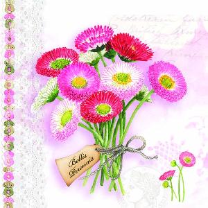 20 Servietten - 33 x 33 cm BELLIS PERENNIS ROSE,  Blumen,  Frühjahr,  lunchservietten,  Bellis,  Gänsebümchen