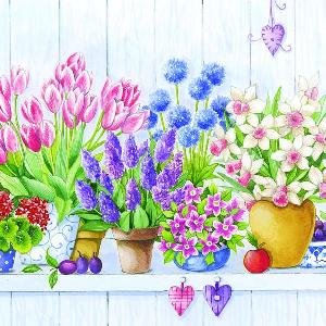 20 Servietten - 33 x 33 cm MIXED FLOWERS, Blumen - Primeln,  Blumen - Osterglocken,  Blumen - Tulpen,  Blumen - Hyazinthen,  Frühjahr,  lunchservietten
