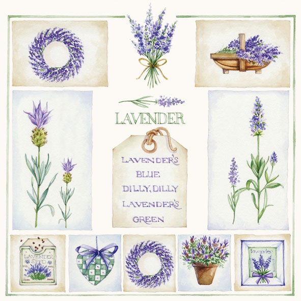 20 Servietten - 33 x 33 cm ,  Sonstiges - Schriften,  Blumen - Lavendel,  Sommer,  lunchservietten