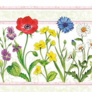 20 Servietten - 33 x 33 cm FIELD FLOWERS, Blumen - Primeln,  Blumen - Stiefmütterchen,  Blumen - Mohn,  Blumen - Magariten,  Frühjahr,  lunchservietten