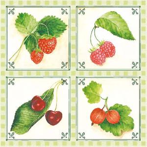 20 Servietten - 33 x 33 cm FRUIT SQUARE, Früchte - Johannisbeeren,  Früchte - Himbeeren,  Früchte - Erdbeeren,  Früchte - Kirschen,  Frühjahr,  lunchservietten